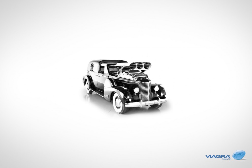 上海廣告設計公司分享Viagra 萬艾可偉哥“老爺車新動力”平面廣告創意設計2