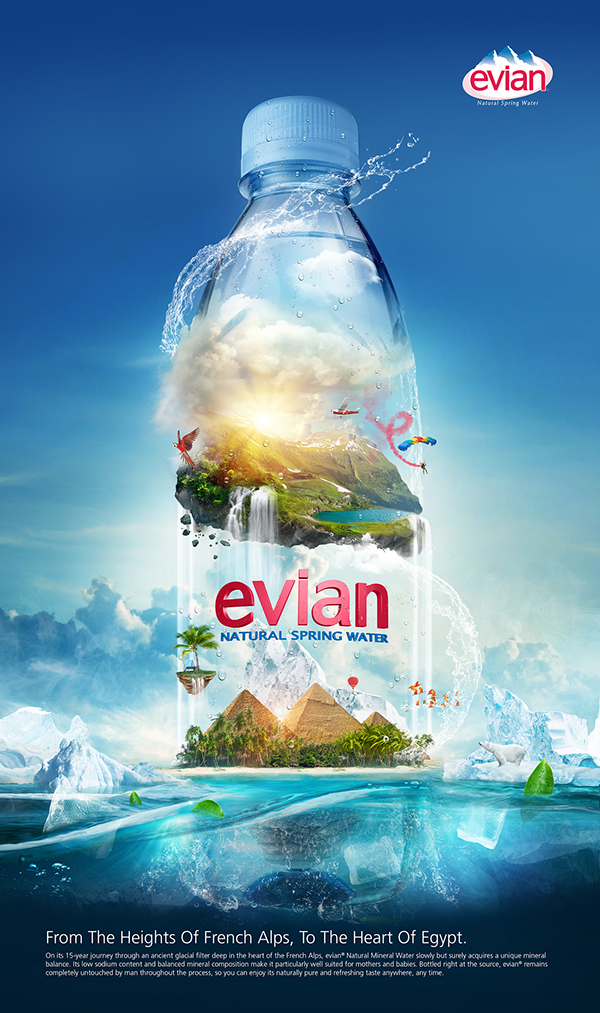 EVIAN 依云礦泉水平面廣告創意設計-上海尚略廣告設計公司分享-金字塔篇