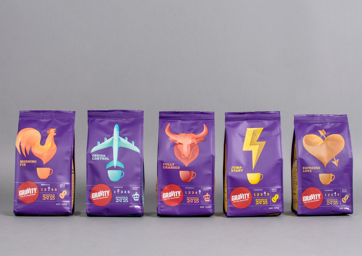 新西蘭重力咖啡漂亮的紫色包裝設計欣賞1-尚略廣告包裝設計公司