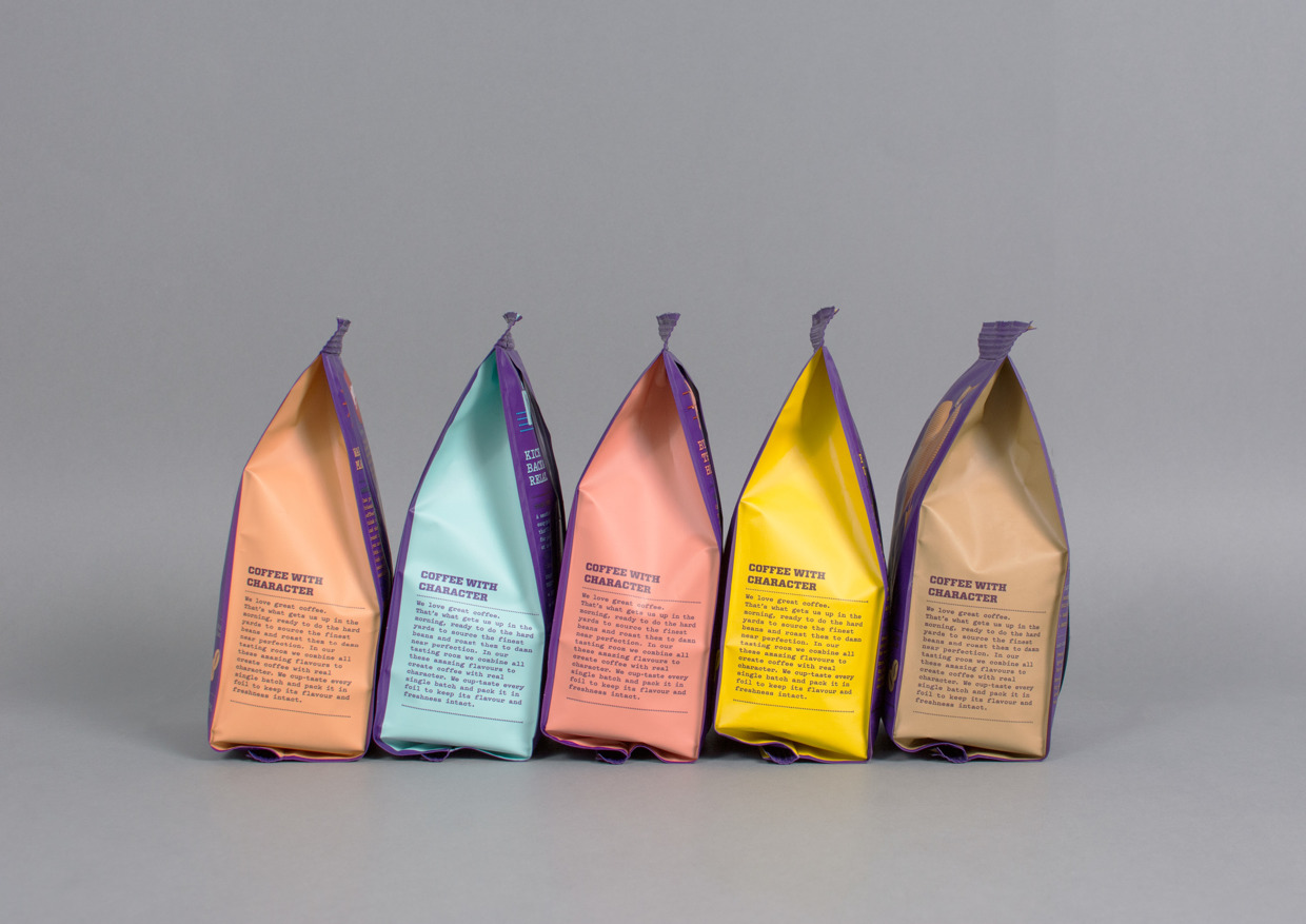 新西蘭重力咖啡漂亮的紫色包裝設計欣賞2側面效果圖-尚略廣告包裝設計公司