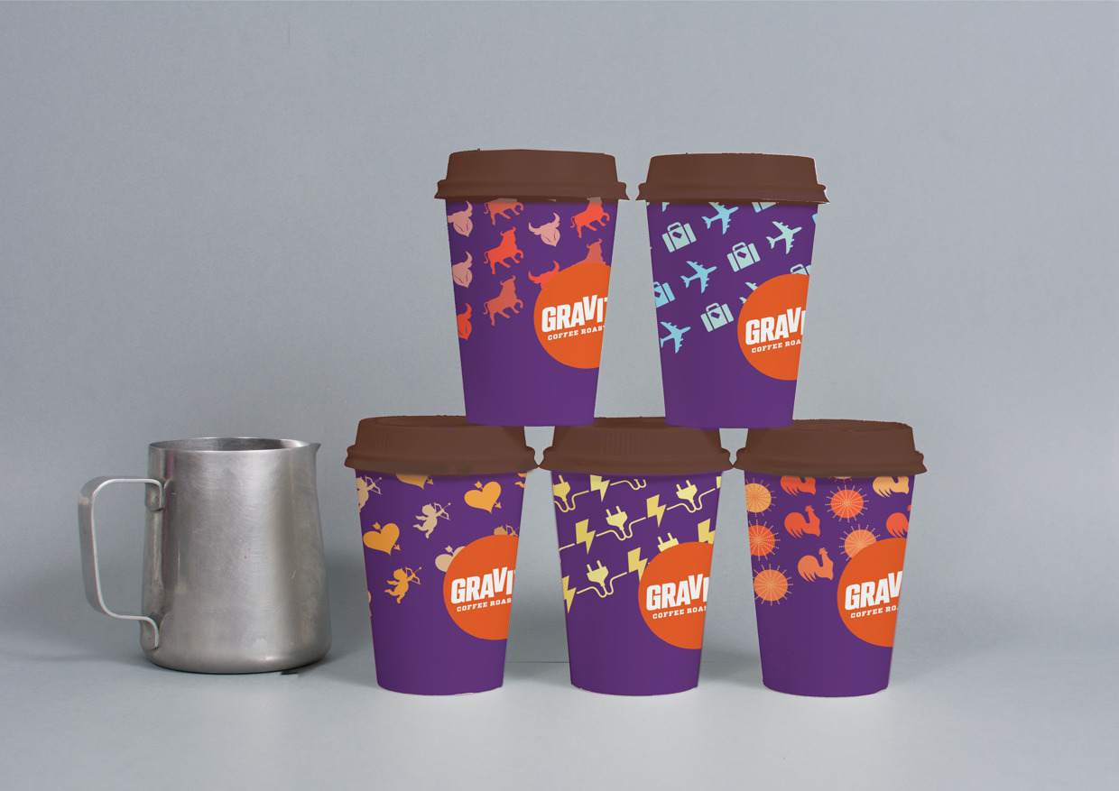 新西蘭重力咖啡漂亮的紫色包裝設計欣賞1外帶咖啡杯設計-尚略廣告包裝設計公司