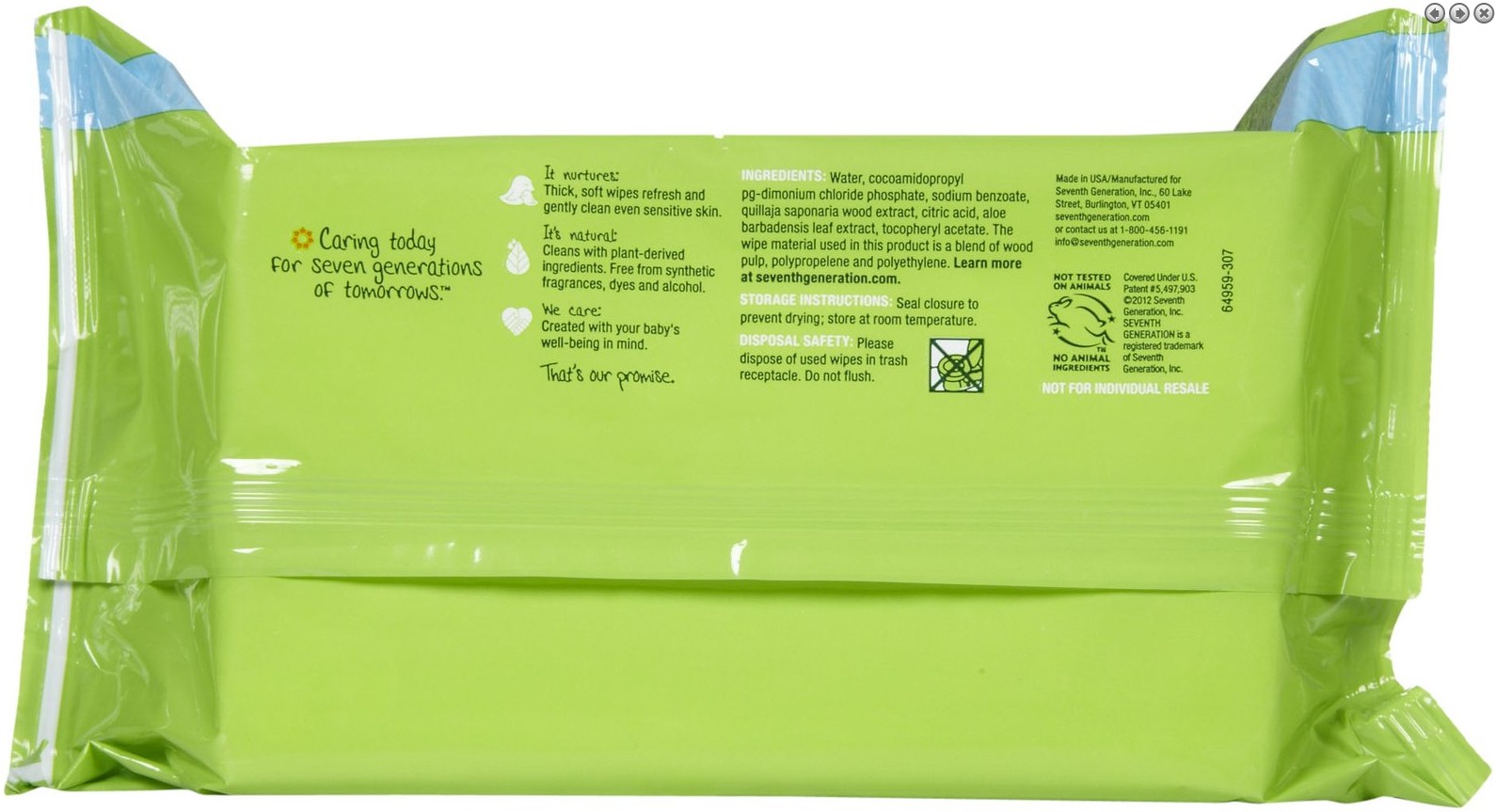 Seventh Generation嬰兒袋裝濕巾包裝設計反面效果-尚略廣告品牌策劃與廣告設計公司