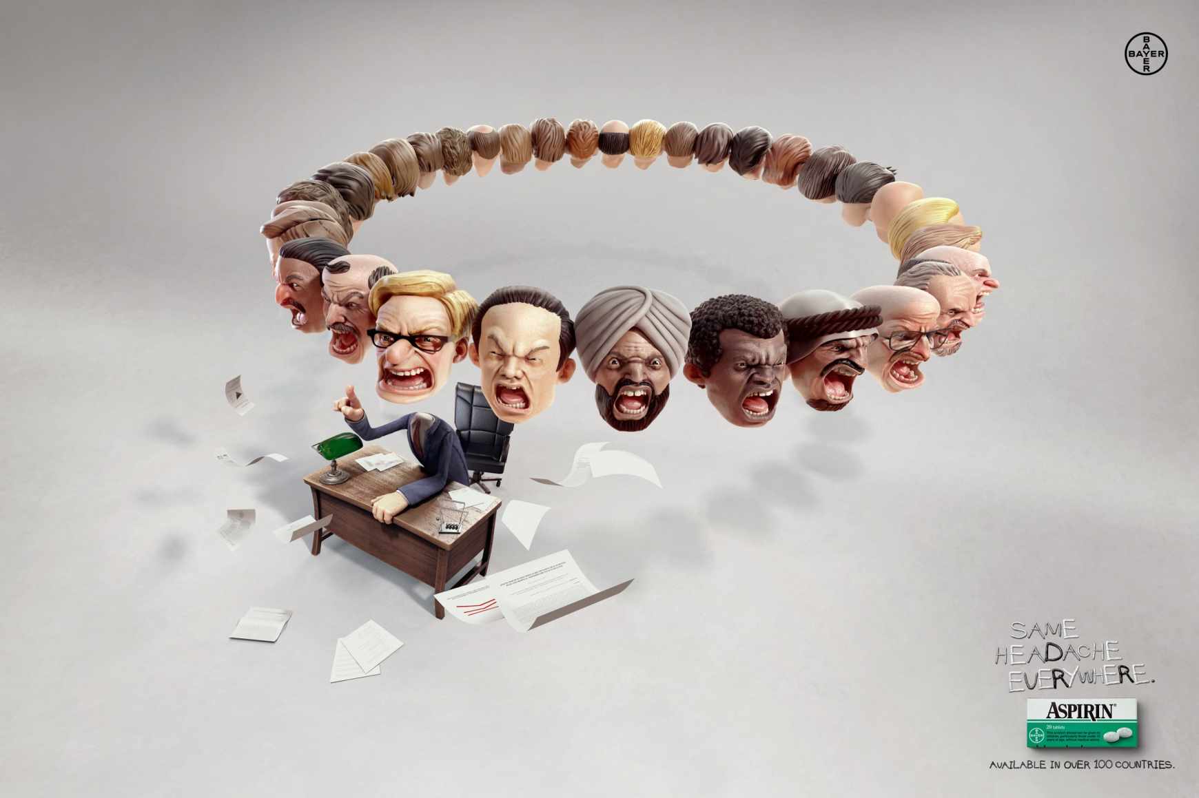 阿司匹林“頭痛無處不在”平面廣告創意設計（老公篇）-尚略平面廣告設計公司