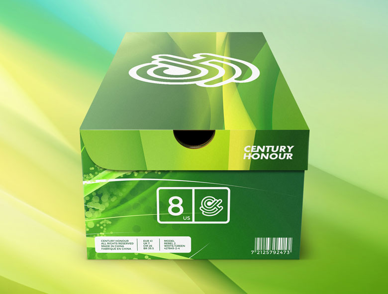 2.上海品牌設計公司——Century Honour 世紀榮譽休閑鞋品牌標志設計2-鞋盒包裝設計-尚略上海策劃設計公司