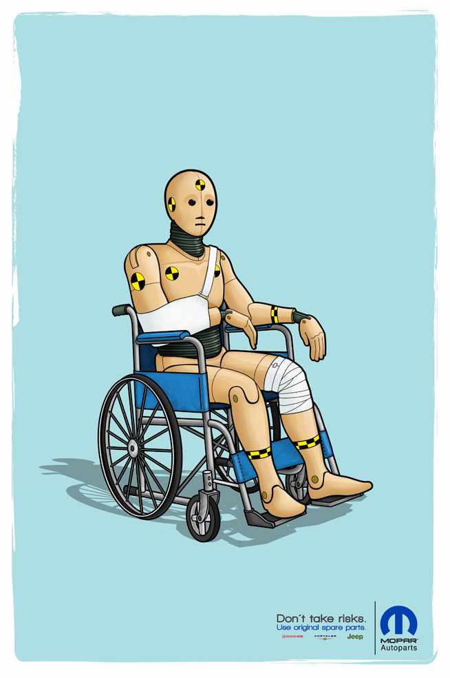 1.上海廣告設計公平面司廣告分享——Mopar 汽車配件平面廣告創意設計欣賞輪椅篇-尚略廣告汽配品牌策劃汽配營銷策劃公司汽配包裝設計公司