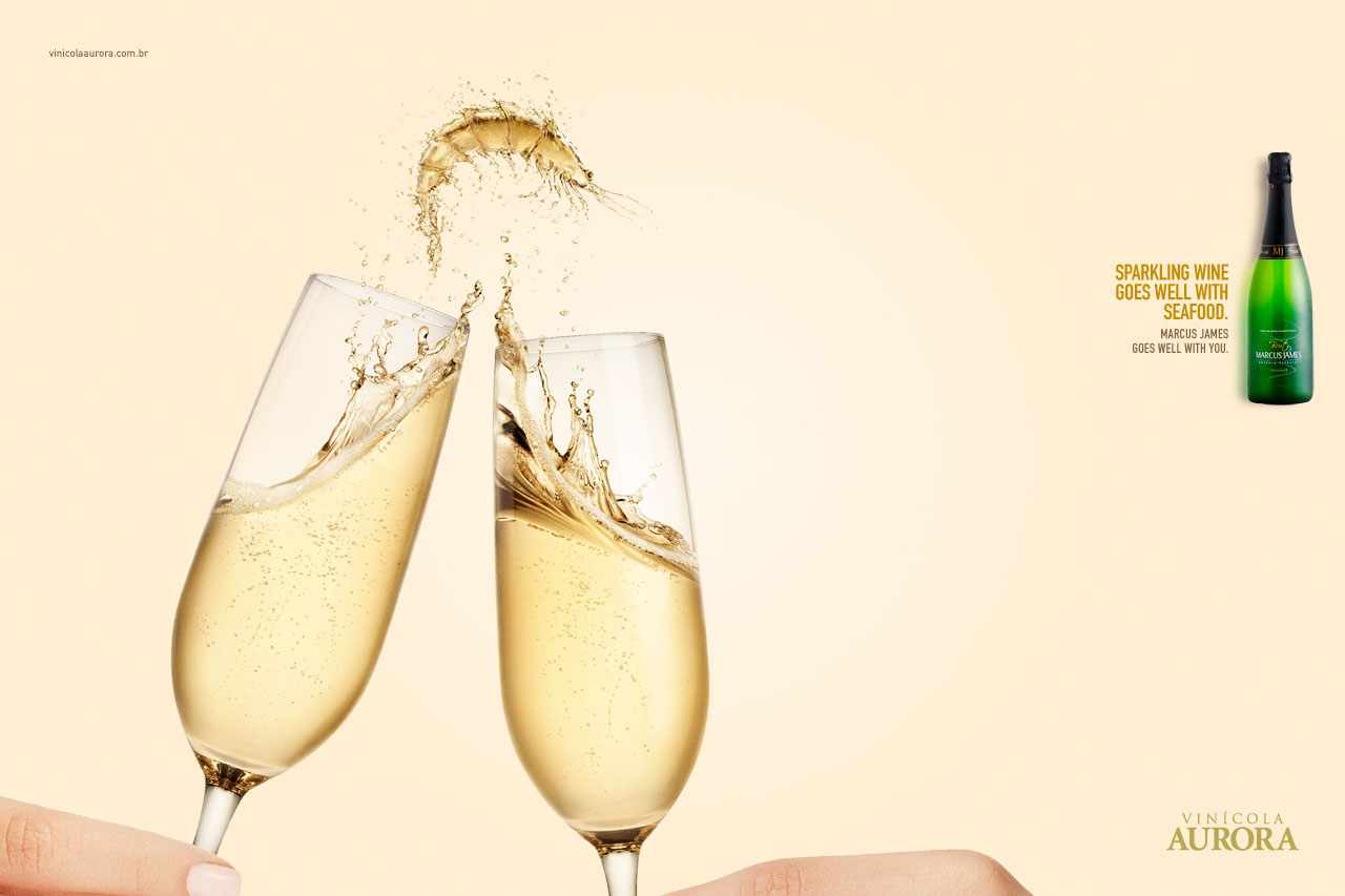 上海廣告設計公司公司國外Aurora Wines 氣泡酒葡萄酒平面廣告創意設計欣賞-蝦篇