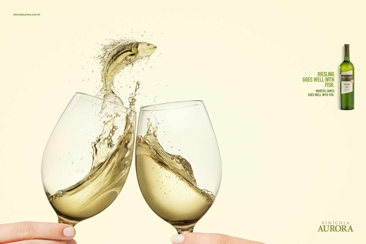 上海廣告設計公司公司國外Aurora Wines 氣泡酒葡萄酒平面廣告創意設計欣賞-魚篇