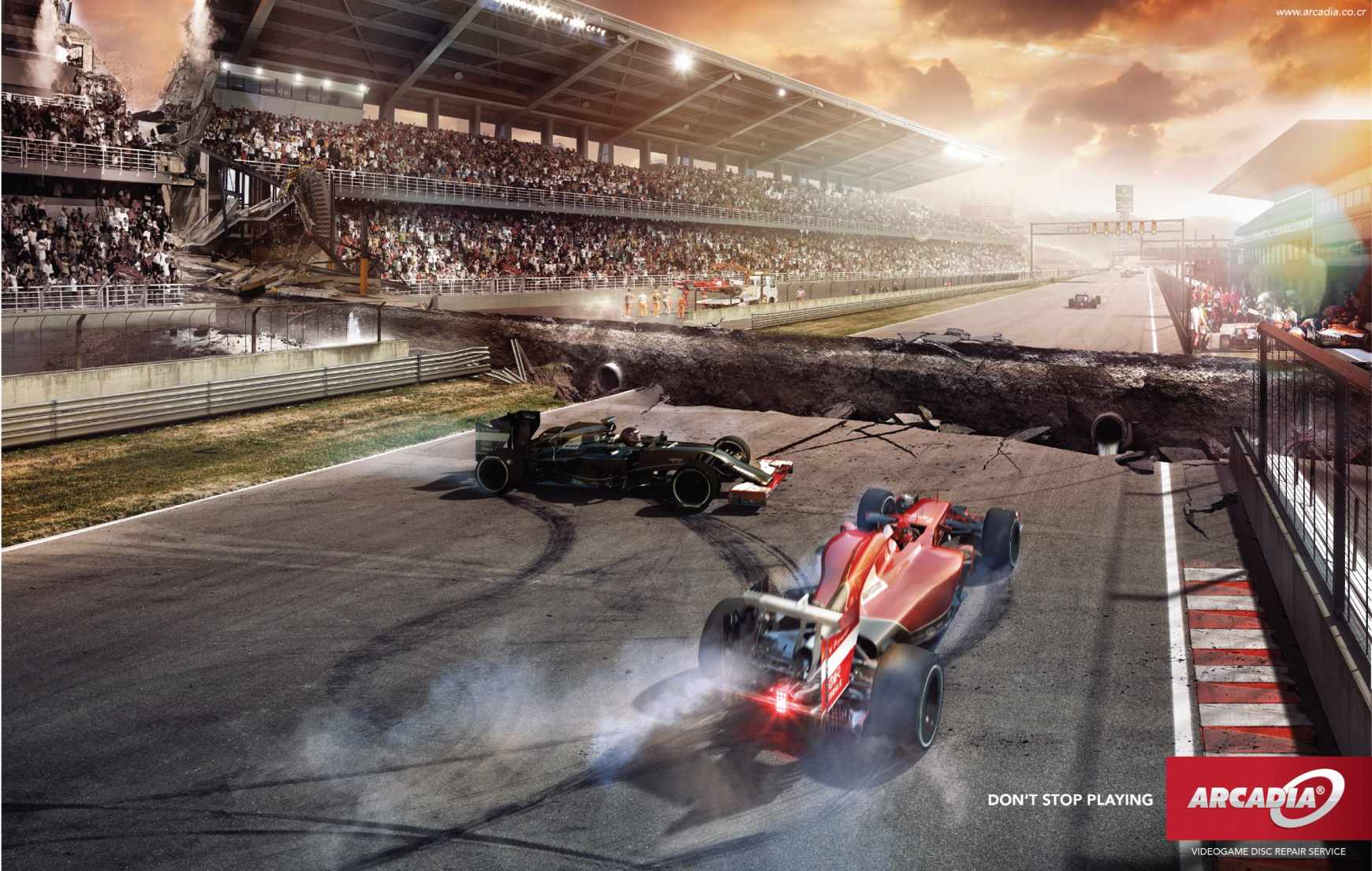 上海廣告設計公司廣告分享——Arcadia 視頻游戲光盤修復服務平面廣告創意欣賞-賽車篇1