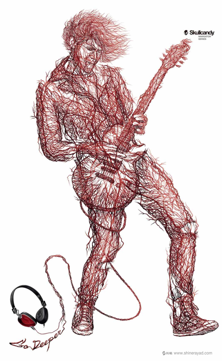 Skullcandy 運動耳機平面廣告創意設計-吉他篇-上海廣告設計公司1