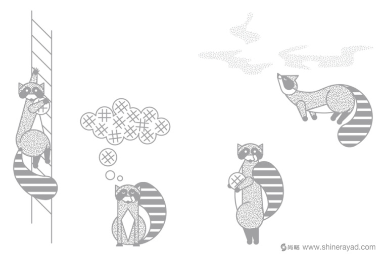 Waffee 咖啡餐飲連鎖店品牌VI視覺形象設計-浣熊插畫設計-上海餐飲VI設計公司