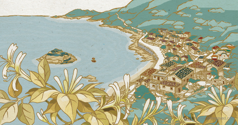 臺灣馬祖芹壁村風景畫金銀花茶葉包裝插畫設計-上海包裝設計公司3