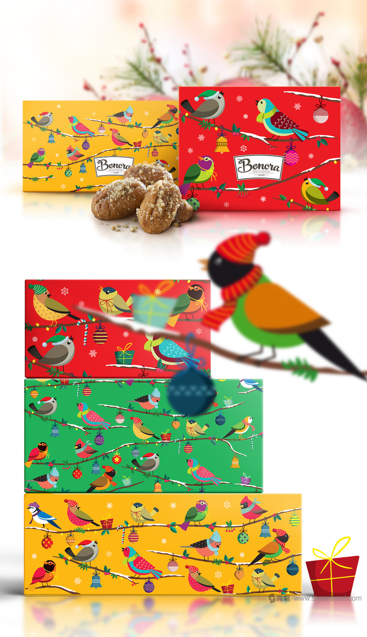 上海包裝設計公司包裝佳作欣賞：Bonora 巧克力小鳥風格圣誕節新年禮盒包裝設計2