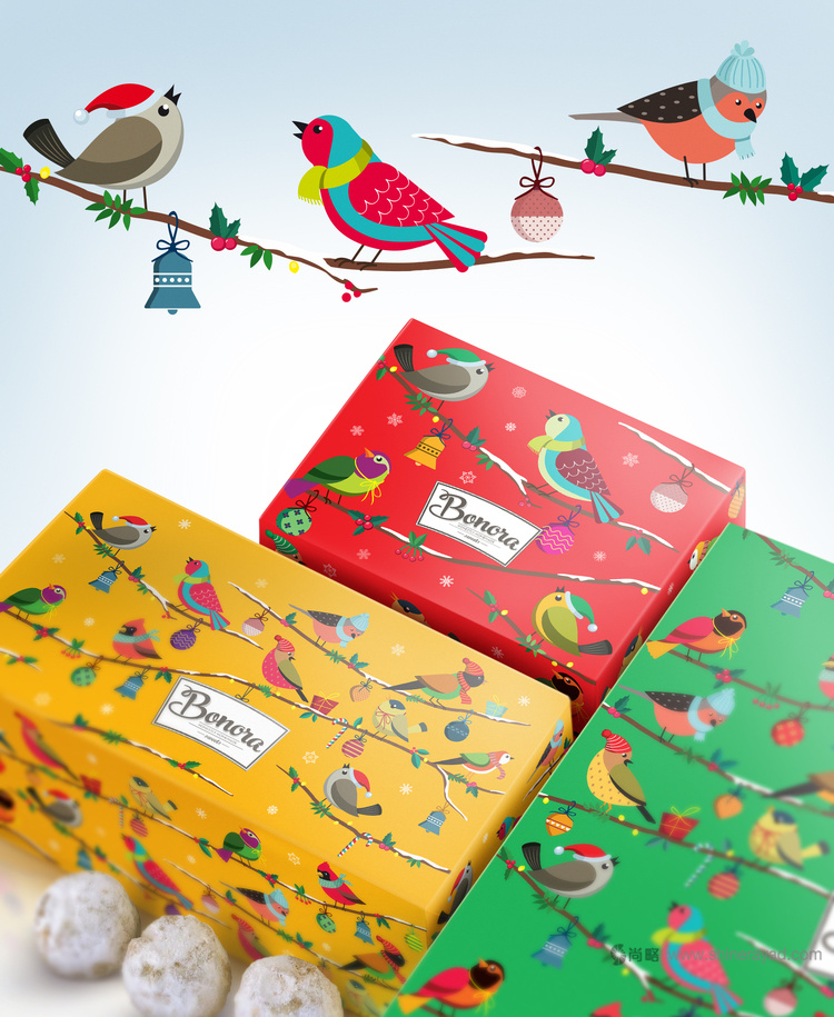 上海包裝設計公司包裝佳作欣賞：Bonora 巧克力小鳥風格圣誕節新年禮盒包裝設計3