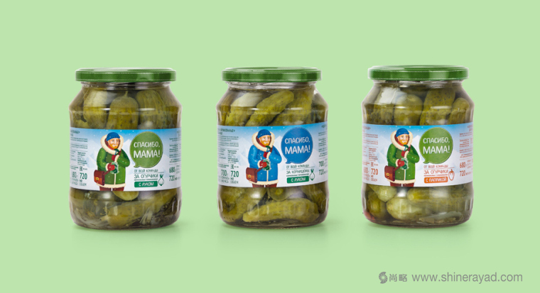 上海食品包裝設(shè)計公司分享手繪人物插圖風 мама 母親牌泡菜咸菜包裝設(shè)計-老奶奶版4