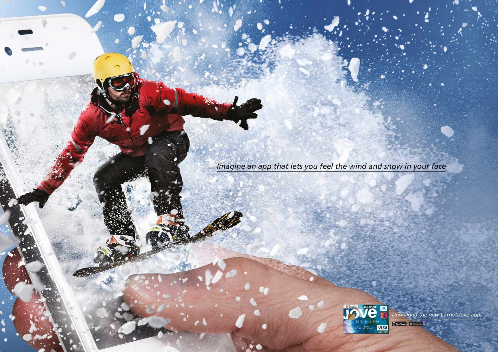 西班牙Carnet Jove銀行信用卡在線支付APP平面廣告創意設計-滑雪篇
