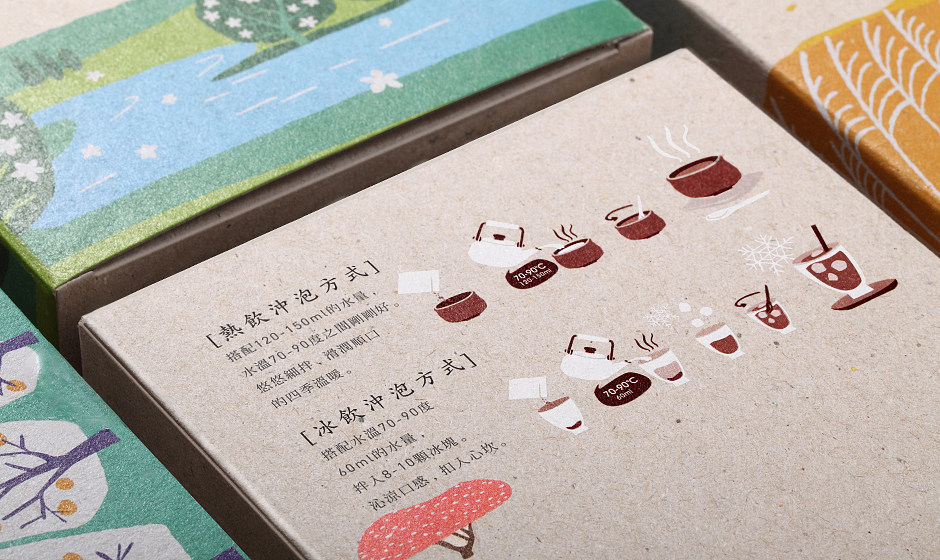 吾谷茶糧擂茶茶葉四季禮盒包裝設計插畫設計-上海包裝設計公司包裝佳作7