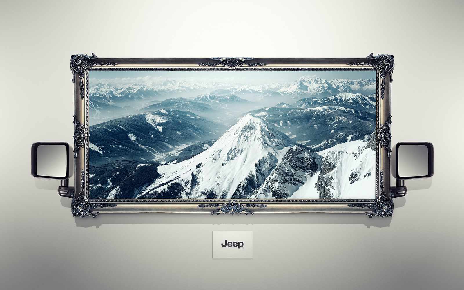 上海廣告設計公司尚略廣告分享：JEEP吉普汽車風景系列平面廣告創意設計-雪山