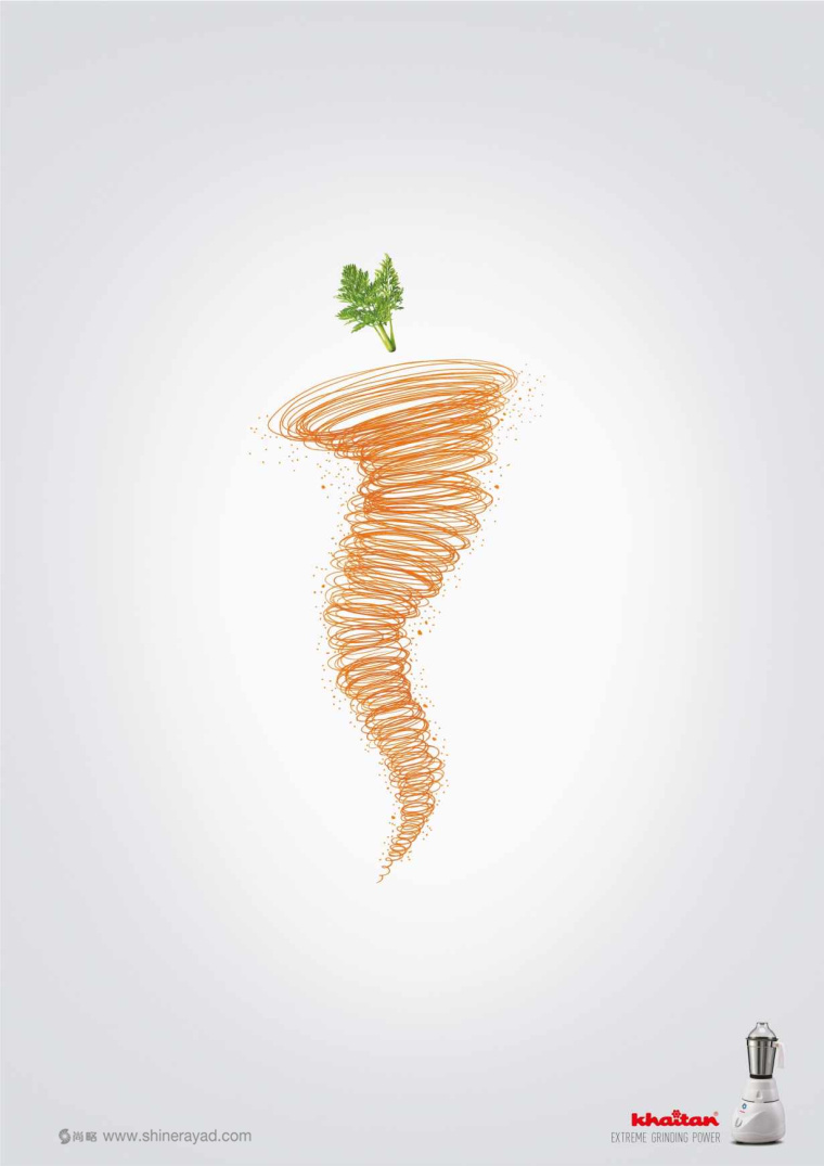 上海廣告設計公司設計欣賞：Khaitan 果蔬榨汁機平面廣告創意設計-胡蘿卜篇