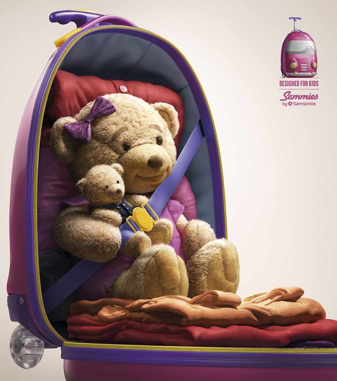 上海廣告設計公司分享Samsonite新秀麗)Sammies卡通箱包平面廣告創意設計－小熊篇