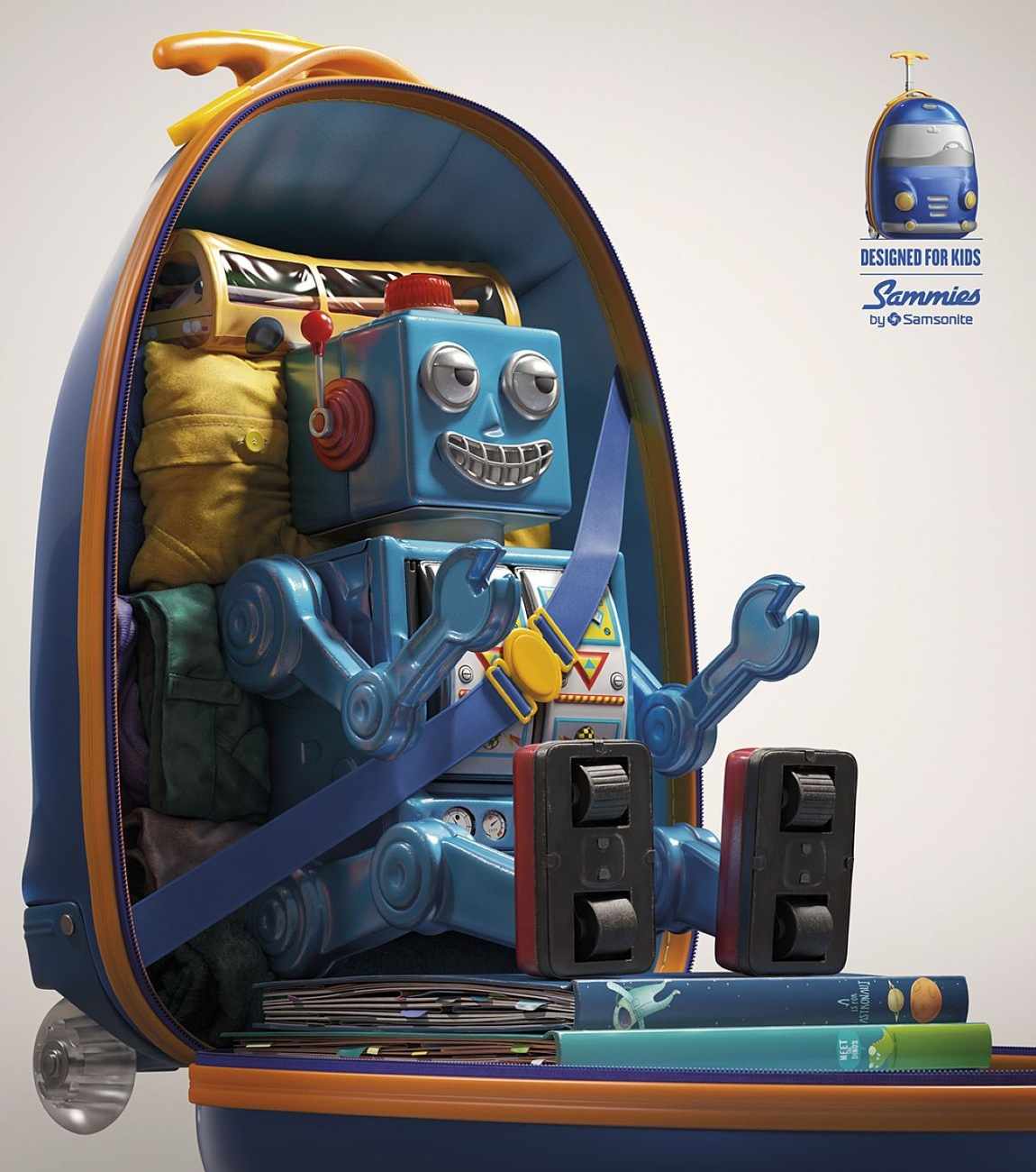 上海廣告設計公司分享Samsonite新秀麗)Sammies卡通箱包平面廣告創意設計－玩具篇