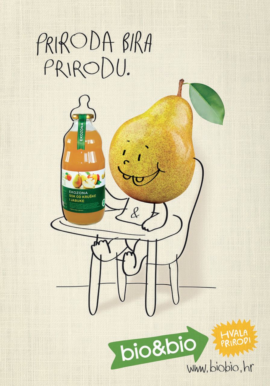 bio&bio 純天然果汁手繪稿海報廣告設計1－梨子－上海廣告設計公司