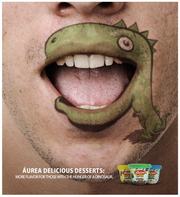上海廣告設計公司尚略廣告分享：Aurea 酸奶冰淇淋食品平面廣告創意設計1-恐龍篇
