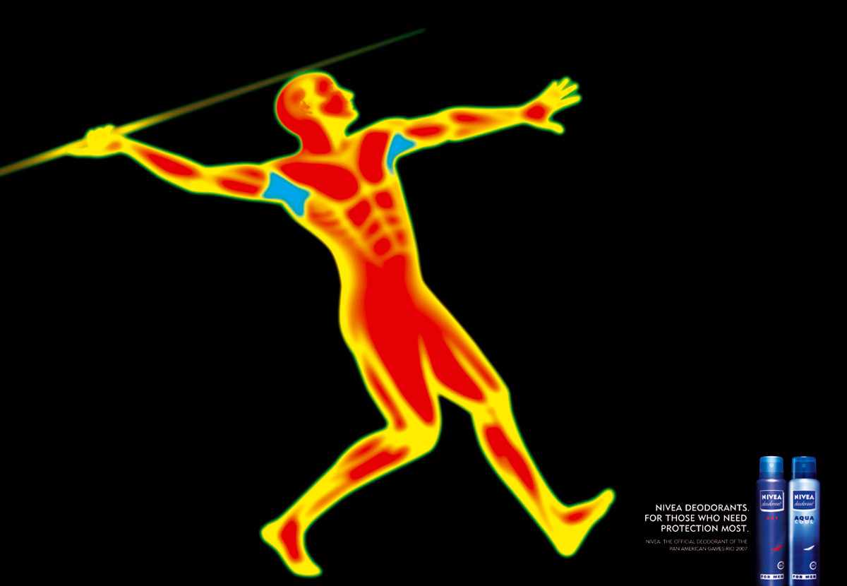 上海廣告設計公司國外廣告欣賞Nivea妮維雅止汗香體露化妝品平面廣告創意設計-標槍運動篇