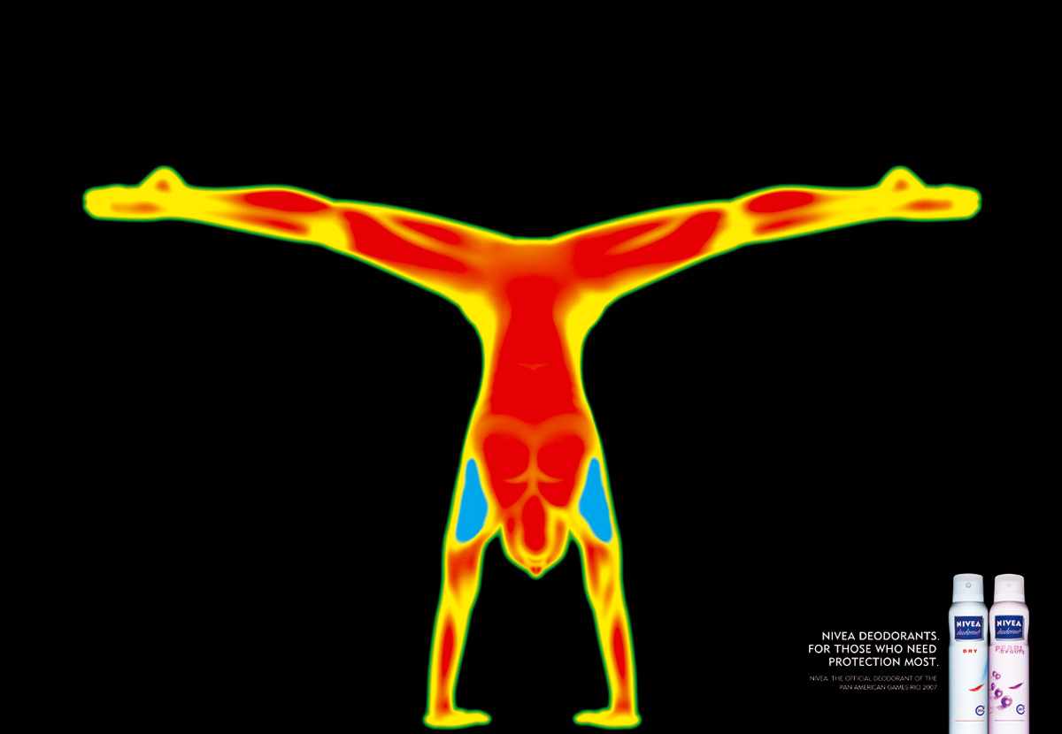 上海廣告設計公司國外廣告欣賞Nivea妮維雅止汗香體露化妝品平面廣告創意設計-體操篇