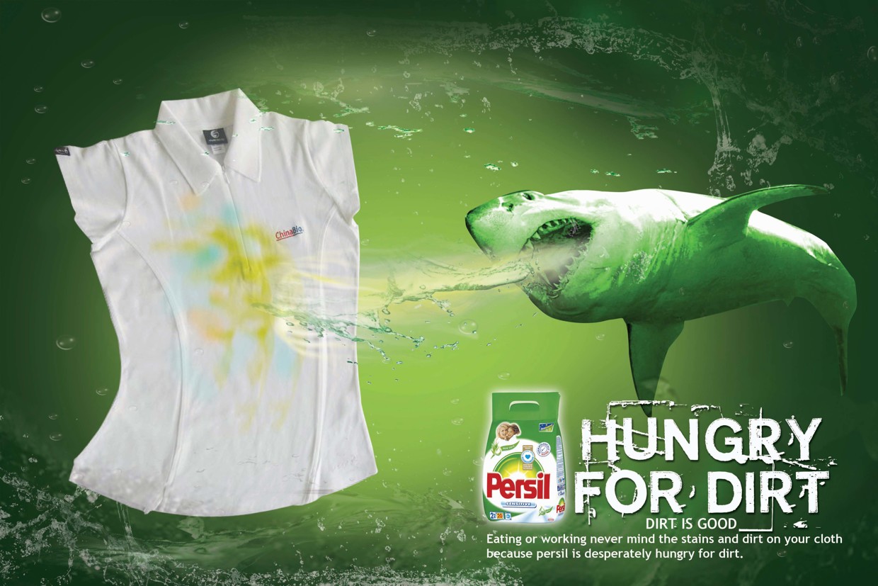 上海廣告設計公司分享：碧浪洗衣粉洗衣液鯊魚篇平面廣告創意設計2