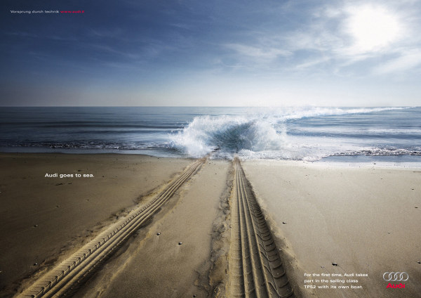 上海廣告設計公司廣告知識：廣告創意設計的表現手段-奧迪汽車廣告圖片