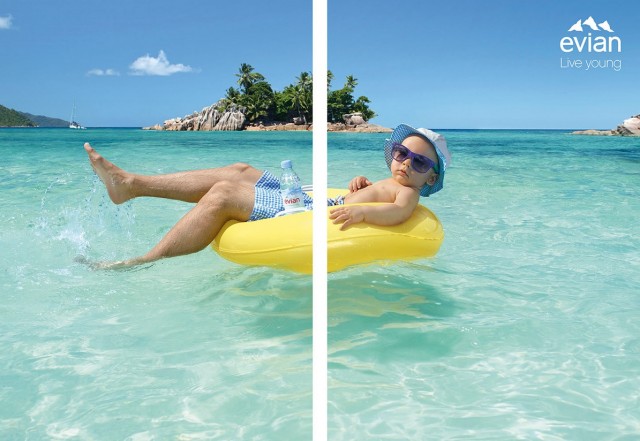 1.依云礦泉水一半身體年輕平面廣告創意設計-上海廣告設計公司廣告欣賞-水上氣墊篇