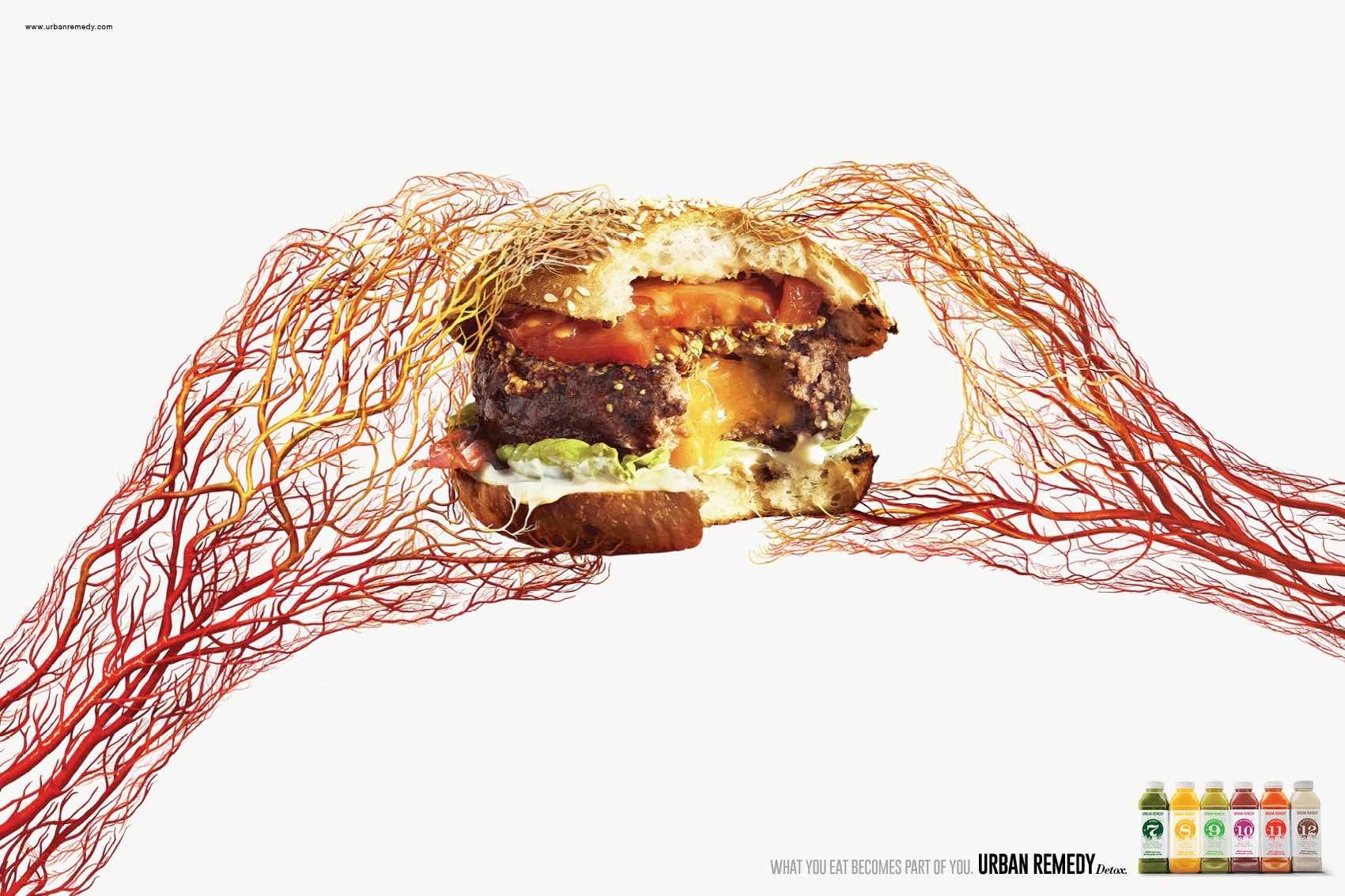 Urban Remedy 健康食品配送公司平面廣告創意設計之拒絕垃圾食品1-漢堡