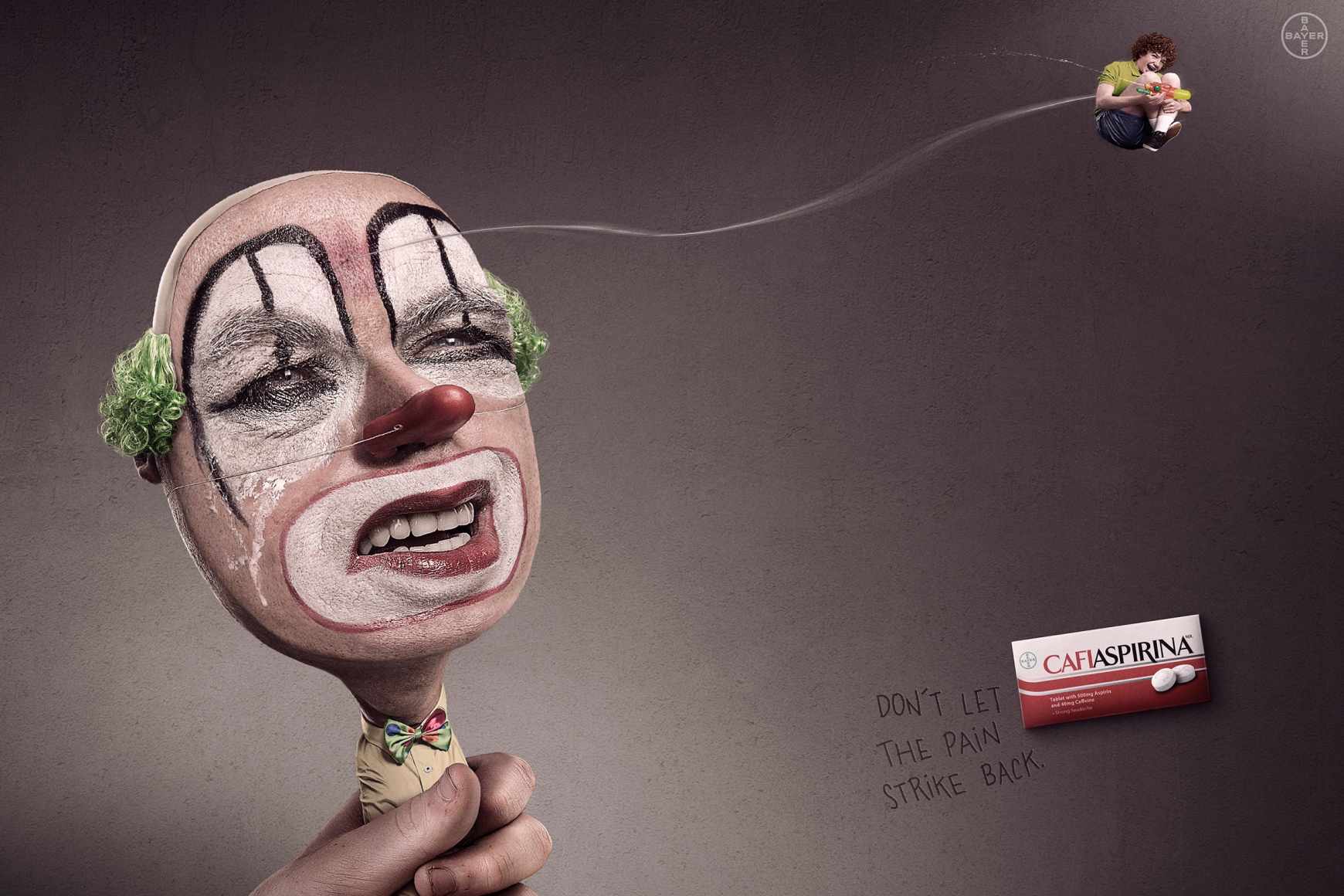 拜耳Cafiaspirina 頭疼藥平面創(chuàng)意廣告設計-小丑篇