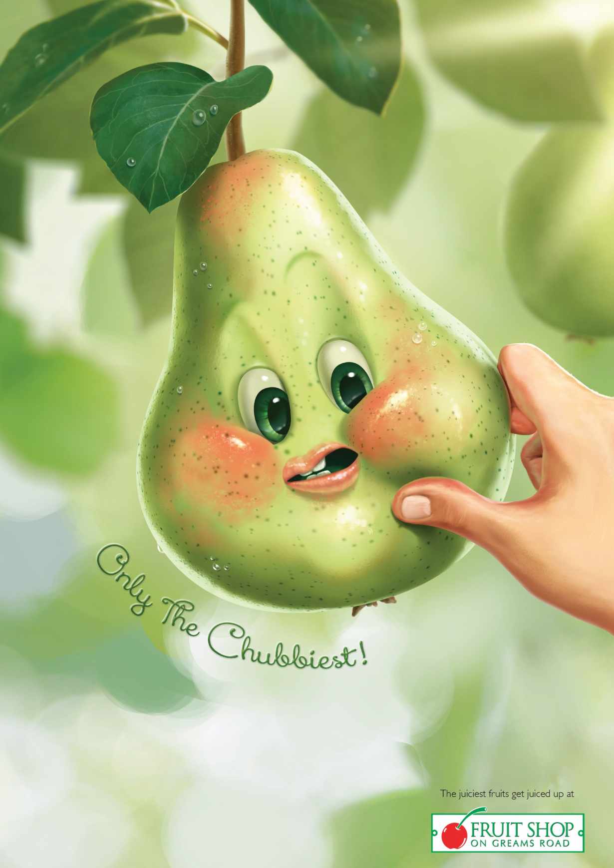 馬路陽(yáng)光新鮮水果店水果娃娃平面廣告創(chuàng)意設(shè)計(jì)-梨子篇