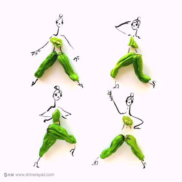 植物食物女人藝術搭配設計畫作-青椒女人