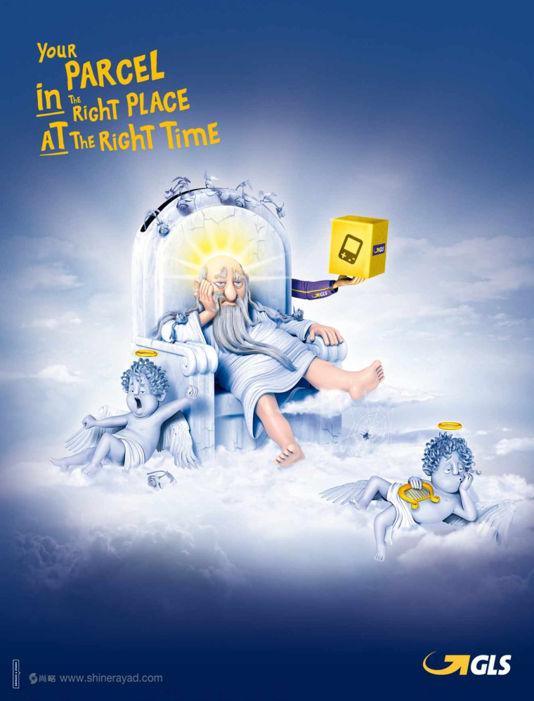 GLS快遞動漫插畫平面創(chuàng)意廣告設計上帝電話篇