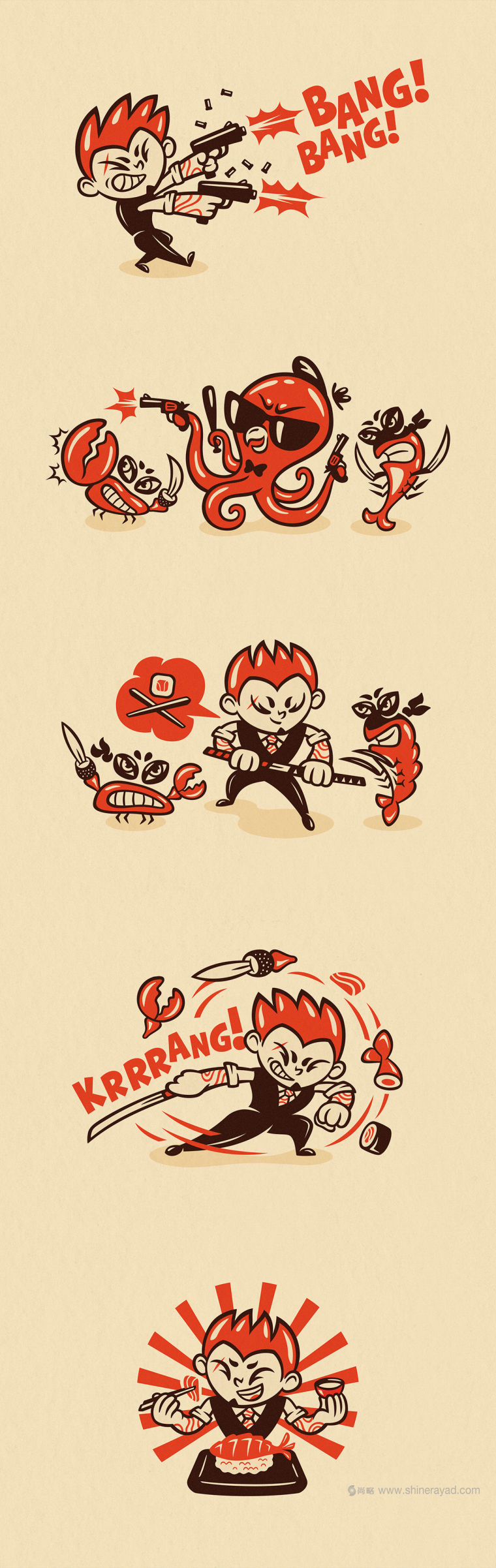 Mama Mafia 漢堡與日式料理外賣快餐餐廳品牌VI視覺形象設(shè)計(jì)-輔助圖形設(shè)計(jì)插畫設(shè)計(jì)1