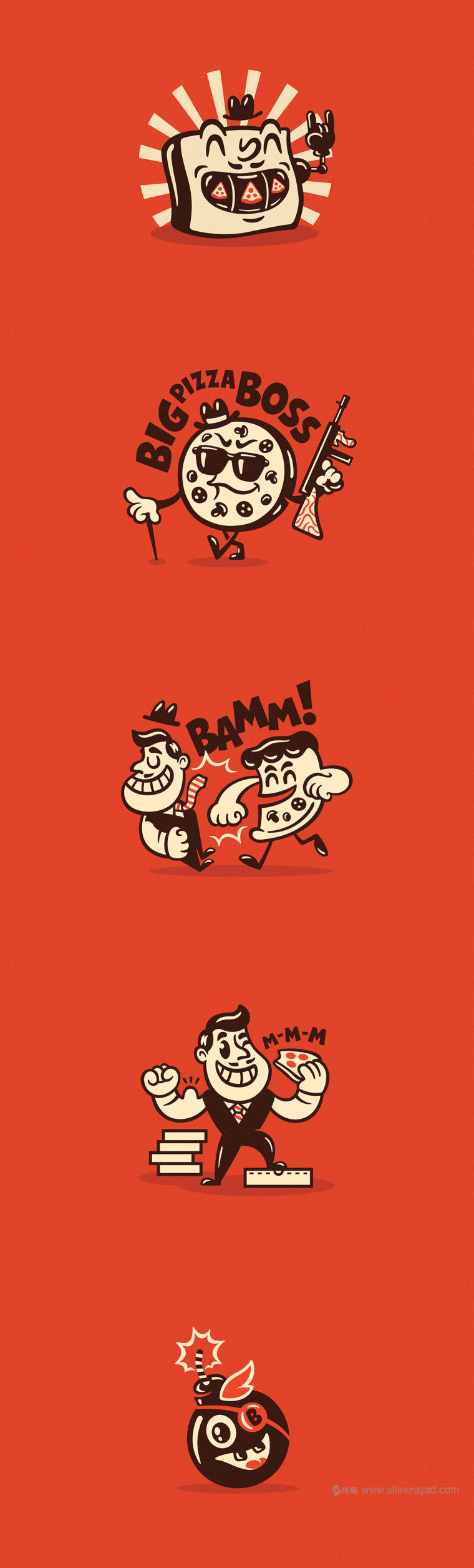 Mama Mafia 漢堡與日式料理外賣快餐餐廳品牌VI視覺形象設(shè)計(jì)-輔助圖形設(shè)計(jì)插畫設(shè)計(jì)3
