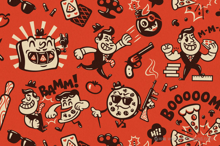 Mama Mafia 漢堡與日式料理外賣快餐餐廳品牌VI視覺形象設(shè)計(jì)-輔助圖形設(shè)計(jì)插畫設(shè)計(jì)4