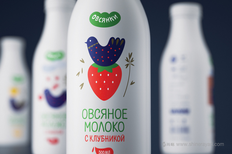 尚略上海包裝設(shè)計公司分享Овсянки 燕麥牛奶包裝設(shè)計小鳥插畫版特寫