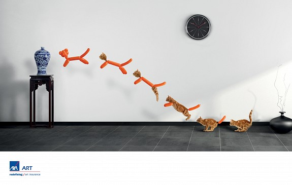 上海廣告設計公司國外金融廣告欣賞-AXA 安盛保險藝術篇平面創意廣告設計-小貓篇