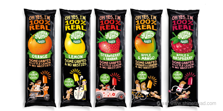 國外包裝設計欣賞:插畫風格Yummy Lollies 果味棒棒冰外包裝設計1