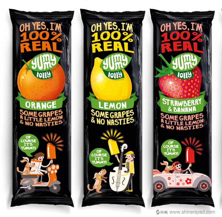 國外包裝設計欣賞:插畫風格Yummy Lollies 冰棍果味棒棒冰外包裝設計2