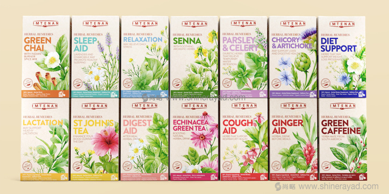 上海藥品包裝設計公司分享Imtenan草本藥品包裝設計花草植物藥物插圖設計1