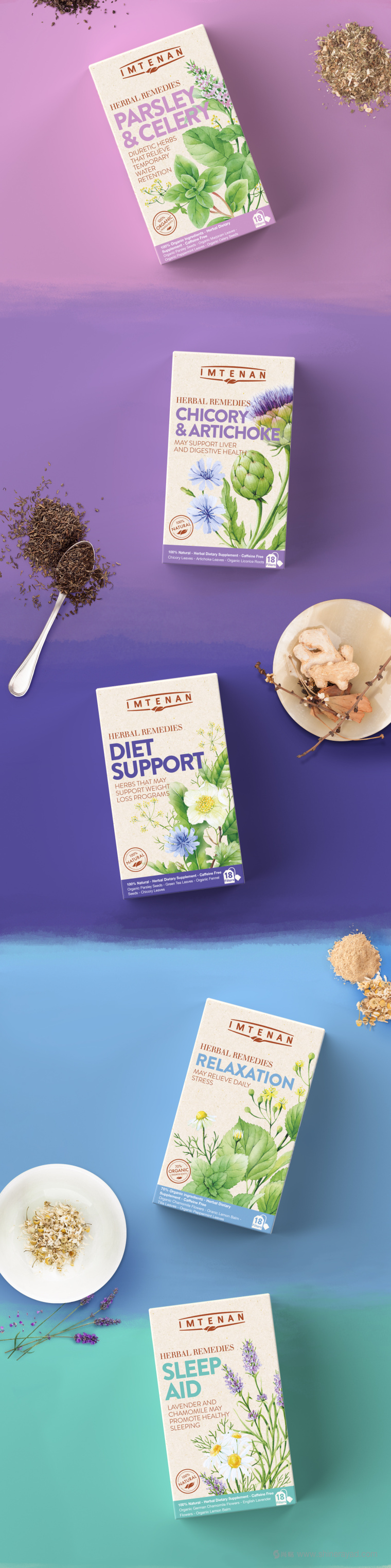 上海藥品包裝設計公司分享Imtenan草本藥品包裝設計花草植物藥物插圖設計3