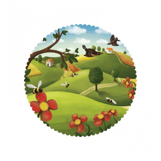 塞爾維亞Volim包裝風景插畫設(shè)計-椴樹蜜插圖設(shè)計2