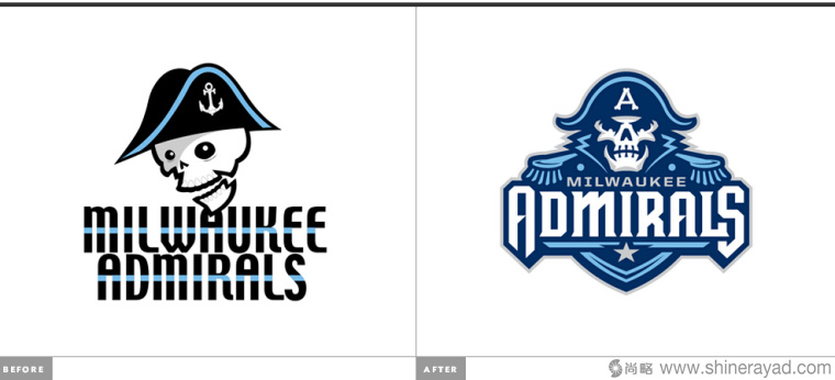 美國冰球聯盟職業冰球隊Milwaukee Admirals海盜水手新標志設計-新舊標志對比