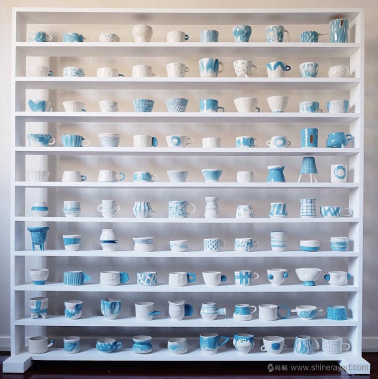 白色瓷器瓷杯淡藍水彩藝術創意設計欣賞-全家福1