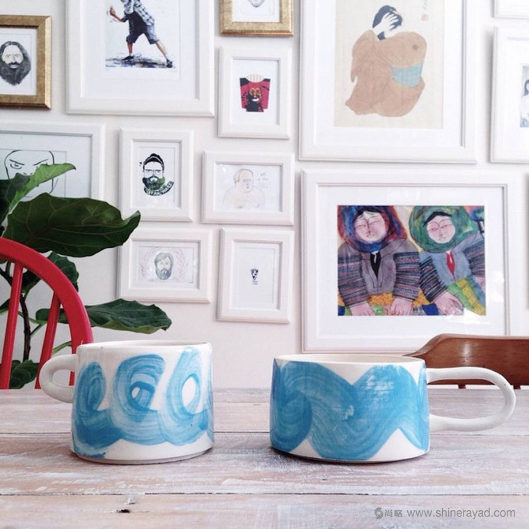 白色瓷器瓷杯淡藍水彩藝術創意設計欣賞6