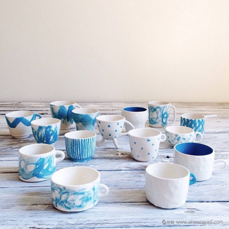 白色瓷器瓷杯淡藍水彩藝術創意設計欣賞7